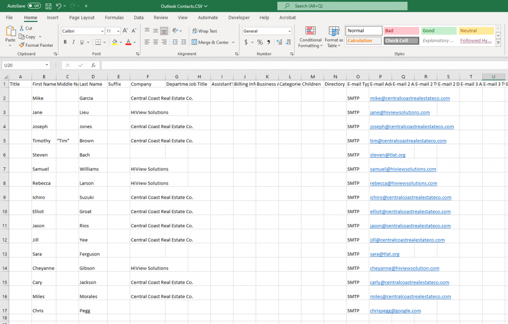 Outlook Export CSV