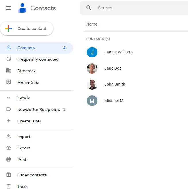Google Contacts Interface