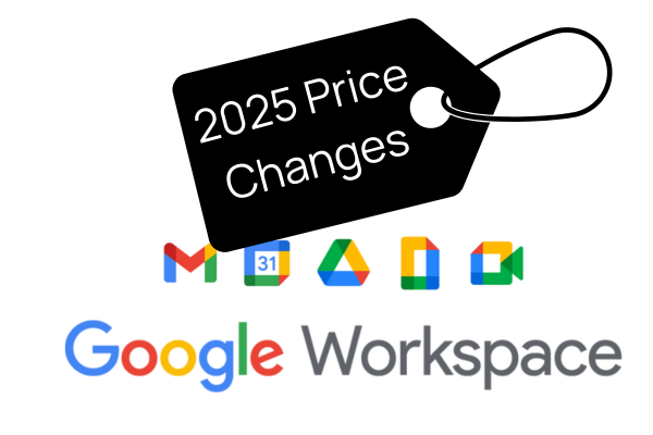 Image of a price tag over Google workspace with the words "2025 price changes"